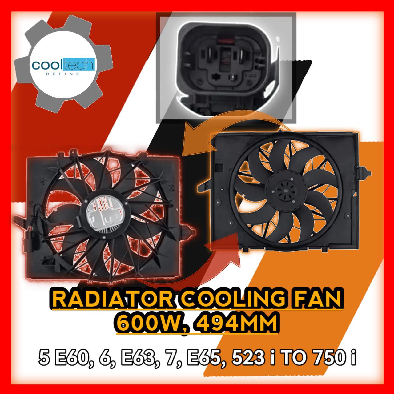 Radiator Cooling Fan 3Pin 600W 494mm 5 E60 6 E63 7 E65 523i to 750 i